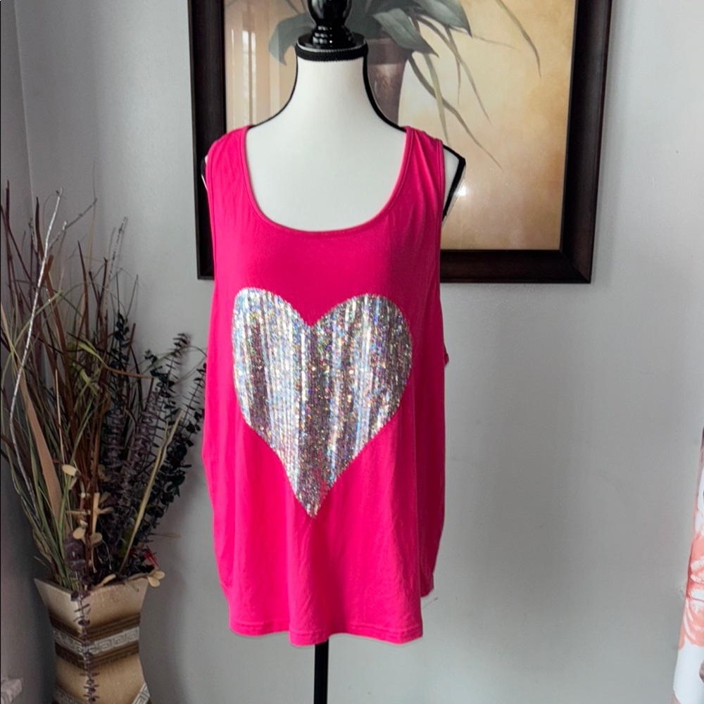 Hot Pink Oversized Sequin Sleeveless Tank Top